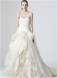 Dramatic A Line Strapless Sweetheart Neckline Zipper Up Back Ruffled Wedding Dress