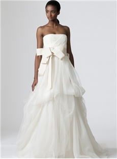Comely A Line Strapless Zipper Up Back Pleated Wedding Dress With Bowknot Sash At Waist