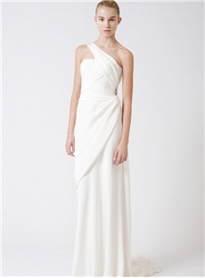 Fashion Forward Sheath One Shoulder Strap Zipper Up Back Wedding Dress