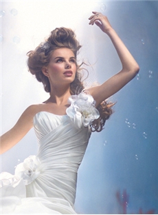 Romantic A Line One Shoulder Strap Sweetheart Neck Ruffled Wedding Dress With Flower Details