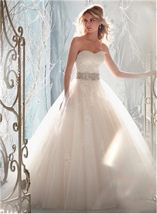 Charming Tulle Satin A Line Sweetheart Raised Waistline Wedding Dress