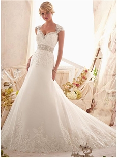 Elegant Tulle Sweetheart Neckline Natural Waistline A Line Wedding Dress