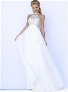 Elegant Halter Beading Empire Zipper Up Evening Prom Dress