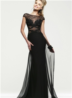 Sexy Sheath Lace Top Embroidery Zipper Up Floor Length Evening Dress