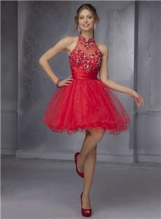 Luxurious Empire A Line Halter Beading Short Prom Sweet 16 Dress
