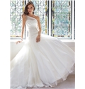 Unique Fasion A Line One Shoulder Beaded Strap Dropped Waistline Chapel Wedding Dress