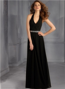 Elegant A Line V Neck Floor Length Zipper Up Beading Bridesmaid Dress
