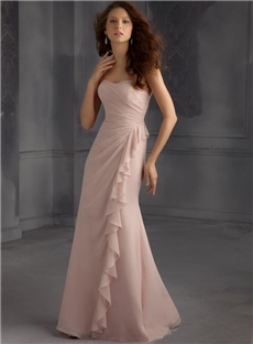 Affordable Sheath Column Strapless Ruched Floor Length Bridesmaid Dress