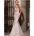 Elegant Sheath Sweetheart Neckline Zipper Up Back Beaded Emobroidery Lace Appliques Wedding Dress