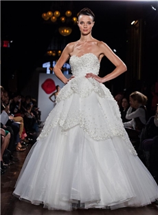 Strapless Tulle Ball Gown With Petal Overlay Embellished With Floral And Crystal Beading