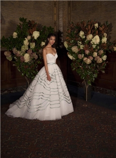 Tulle Ball Gown With Silk Satin Hand Rolled Bias Applique On Skirt Wedding Dress
