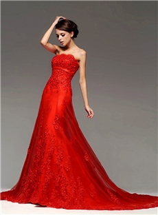 Hot Sale Gorgeous Red Wedding Dresses Strapless Applique
