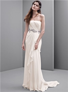 New Arrival Sheath Strapless Zipper Up Crinkle Chiffon Wedding Dress