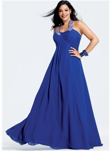 Attractive A Line Halter Neckline Floor Length Plus Size Bridesmaid Dressess