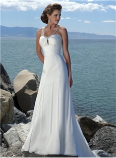 Empire Spaghetti Straps Sleeveless Court Train Chiffon Beach Wedding Dresses