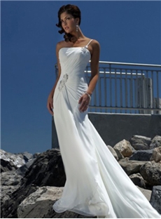 Empire One Shoulder Strap Sleeveless Chapel Train Chiffon Beach Wedding Dresses
