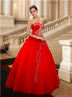 Amazing Rhinestone Beaded Sweetheart Floor Length Red Wedding Dress