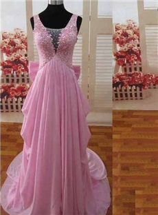 Elegant Luxurious A Line Straps Beading Bowknot Wedding Dress