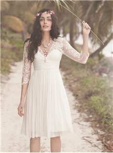 Chic A Line Princess V Neck Knee Length Chiffon Wedding Dress
