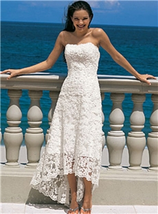 Sheath Column Strapless Asymmetrical Lace Wedding Dress