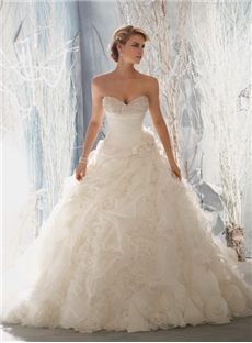 A Line Princess Sweetheart Neckline Lace Up Back Ruffles Organza Wedding Dress