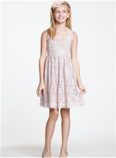 Lace Knee Length Junior Bridesmaid Dresses