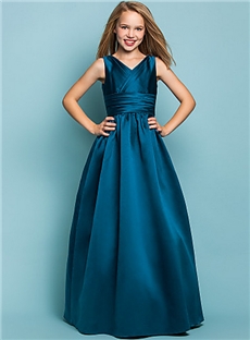 Floor Length V Neck Junior Bridesmaid Dresses