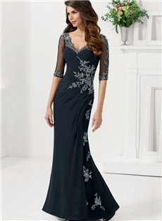 Elegant Embroidery A Line V Neck Floor Length Evening Dress
