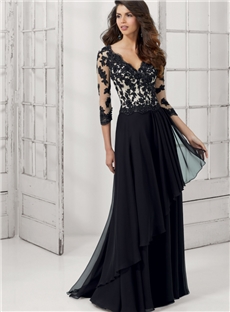 Boutique V-Neck Zipper-Up A-Line Floor-Length Embroidery Evening Dress