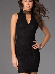 Boutique Halter Embroidery Sheath Short Cocktail Dress