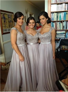 Attractive A Line V Neck Floor Length Latest Bridesmaid Dresses
