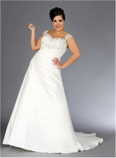 Stunning A Line Beaded Elastic Satin Lace Up Wedding Dresses