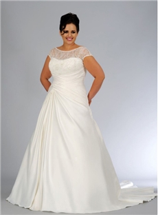 A Line Plus Bateau Elastic Satin Lace Up Wedding Dress