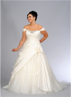 A Line Plus Flower Tulle Lace Up Wedding Dress