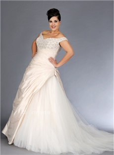 Gorgeous A Line Draped Teffeta And Tulle Wedding Dresses