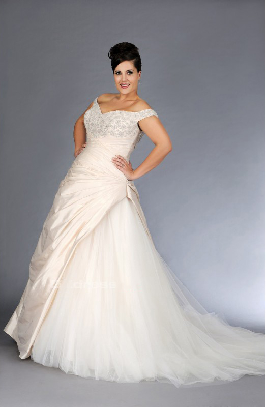 Gorgeous A-line Draped Teffeta And Tulle Wedding Dresses