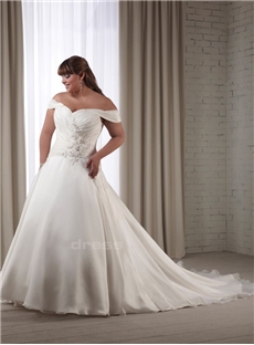 Stylish A Line Off Shoulder Cap Sleeves Lace Up Plus Size Wedding Dress