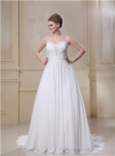 Chiffon Sheath Beading Sweetheart Court Plus Size Bridal Gown Wedding Dress