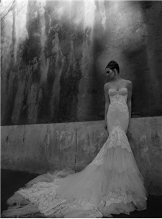 Delicate Lace Sweetheart Strapless Mermaid Tulle Wedding Dresses