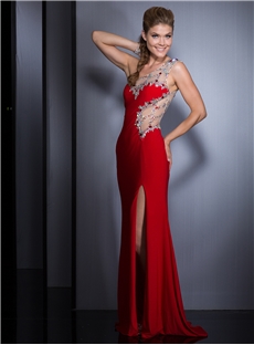 Luxurious Sheath Beading One Shoulder Front Split Evening Dress