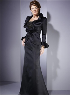 Graceful Ruffled Black Matte Satin Jacket