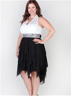 Illusion Halter A Line Assymetry Plus Size Dress