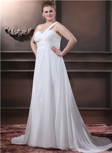 Plain A Line One Shoulder Beading Lace Up Plus Size Wedding Dress