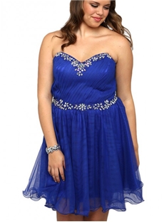 Plus Size Sweetheart Beading Pleated Bodice Short Prom Dress
