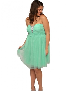 Plus Size Short Prom Dress With Stone Neckline And Ballerina Skirt Chiffon