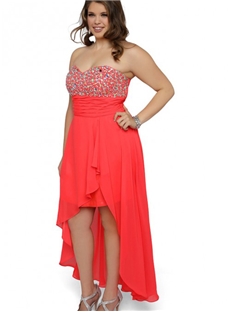 Plus Size Long Prom Dress With Stone Bodice And High Low Tulip Skirt Chiffon