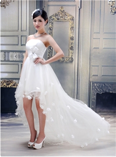 Stunning Ball Gown Strapless Flowers High Low Wedding Dress