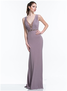 Luxurious Sheath V Neck Beading Back Floor Length Evening Dress