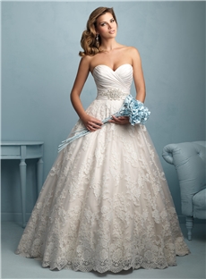 Shiny Ball Gown Strapless Sweetheart Neckline Pleated Beading Bodice Appliques Wedding Dress