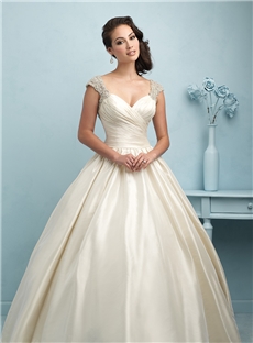 Elegant Princess Straps Cap Sleeves V Back Beading Wedding Dress